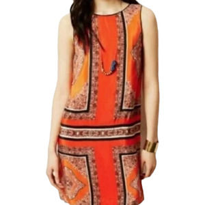 Women's Size 4 Maeve Anthropologie Canna Silk Orange Scarf Print Shift Dress